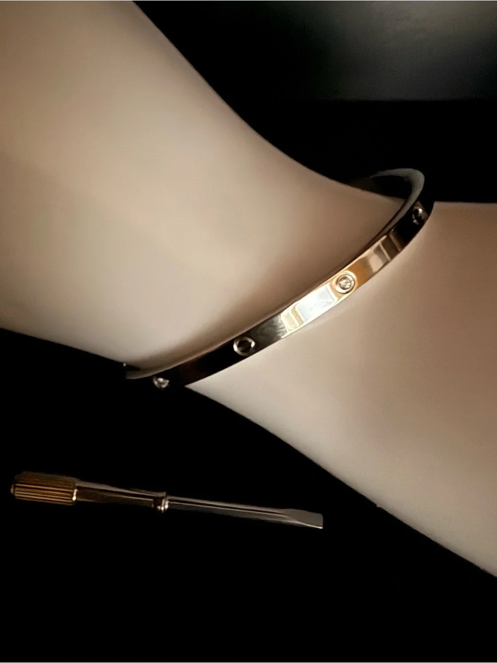 Silver Screw Motif Bangle Bracelet w/ crystal accents